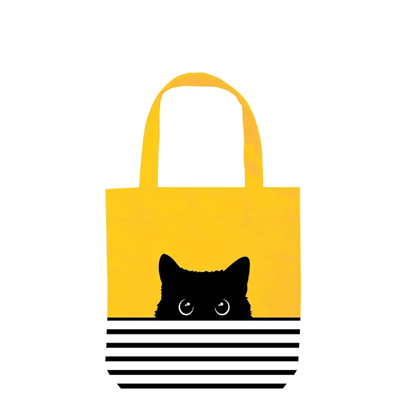 Bolsa de compras com cabeça de gato amarela, bolsa de algodão de armazenamento específica de compras de compras de grande capacidade